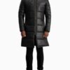 Men’s Floyd Black Hooded Leather Puffer Coat