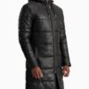 Men’s Floyd Black Hooded Leather Puffer Coat - Image 2