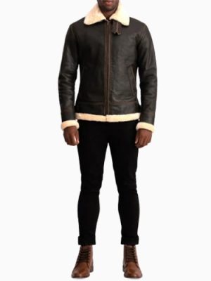 Men’s Francis B-3 Brown & Cream Leather Bomber Jacket
