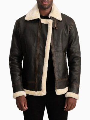 Men’s Francis B-3 Brown & Cream Leather Bomber Jacket