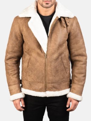 Men’s Francis B-3 Distressed Brown Leather Bomber Jacket
