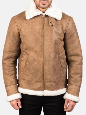Men’s Francis B-3 Distressed Brown Leather Bomber Jacket