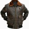 Men’s G1 Aviator A2 Bomber Brown Leather Jacket with Fur Collar