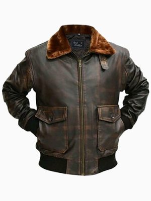 Men’s G1 Aviator A2 Bomber Brown Leather Jacket with Fur Collar