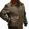 Men’s G1 Aviator A2 Bomber Brown Leather Jacket with Fur Collar - Image 2