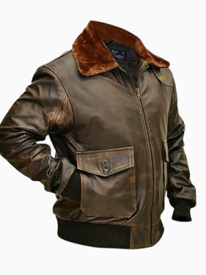 Men’s G1 Aviator A2 Bomber Brown Leather Jacket with Fur Collar