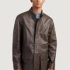 Men’s Genuine Brown Leather Car Coat - Image 2