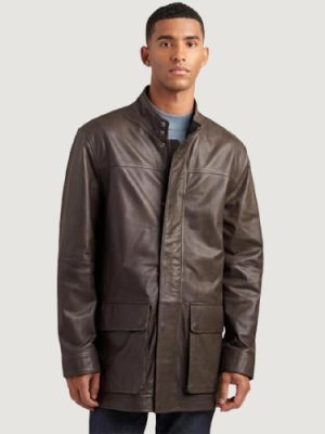 Men’s Genuine Brown Leather Car Coat