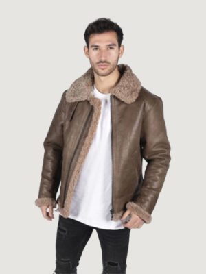 Men’s Genuine Sheepskin Leather B3 Flying Aviator Vintage Brown Teddy Sheep Fur