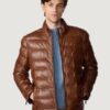 Men’s Glenn Distressed Leather Brown Puffer Jacket