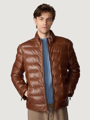 Men’s Glenn Distressed Leather Brown Puffer Jacket