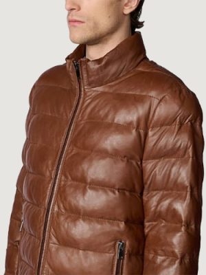 Men’s Glenn Distressed Leather Brown Puffer Jacket
