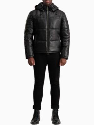 Men’s Gordon Black Hooded Leather Puffer Jacket