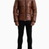 Men’s Gordon Waxed Brown Hooded Leather Puffer Jacket