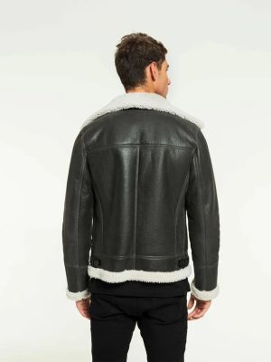 Men’s Grizzly Sheepskin Aviator Black Shearling Leather Jacket