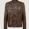 Men’s Hand Waxed Leather Brown Gangster Jacket