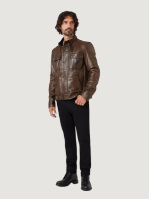 Men’s Hand Waxed Leather Brown Gangster Jacket