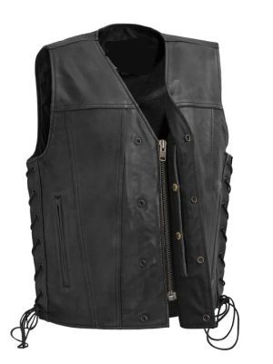 Men’s High Roller Motorcycle Black Leather Vest