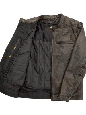 Men’s Hipster Motorcycle Distressed Brown Leather Jacket