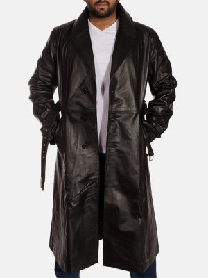 Men’s Hooligan Black Leather Trench Coat