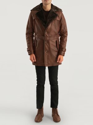 Men’s Hunter Distressed Brown Fur Leather Coat