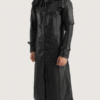 Men’s Huntsman Black Hooded Leather Trench Coat - Image 2
