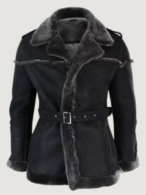 Men’s Infinity Ozzy Double Breasted Real Jacket Belted Grey Black