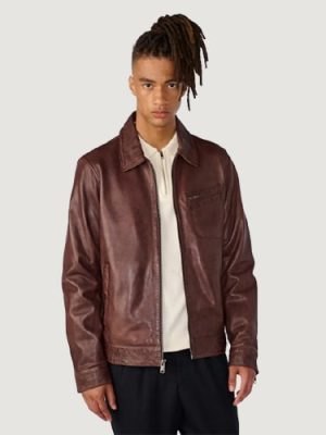 Men’s Isaac Collared Brown Leather Jacket