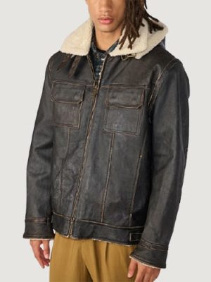 Men’s Jack Snap Collar Brown Jacket With Hood