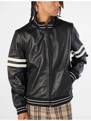 Men’s Jacob Track Black Bomber Jacket With Stripe