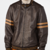 Men’s Jacob Track Brown Bomber Jacket With Stripe