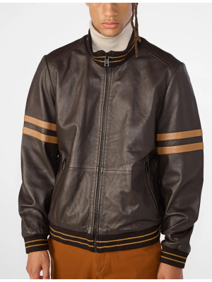 Men’s Jacob Track Brown Bomber Jacket With Stripe