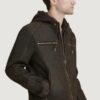 Men’s Jake Hooded Brown Leather Jacket - Image 2