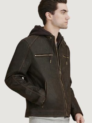 Men’s Jake Hooded Brown Leather Jacket