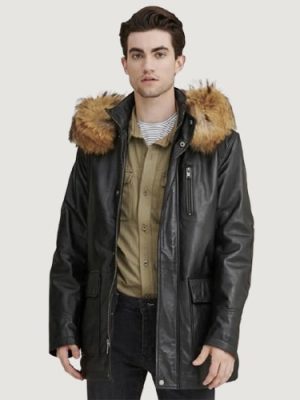 Men’s Jasper Black Leather Parka