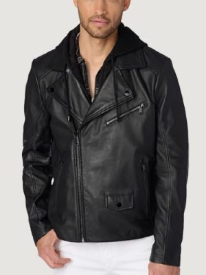 Men’s Jaxson Hooded Black Moto Jacket