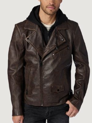 Men’s Jaxson Hooded Brown Moto Jacket