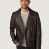 Men’s Jaxson Hooded Brown Moto Jacket