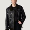 Men’s Joe Black Leather Moto With Sherpa Collar