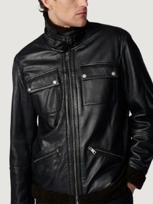 Men’s Joe Black Leather Moto With Sherpa Collar