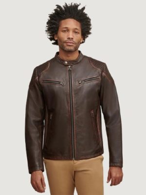 Men’s John Accordion Brown Moto Jacket