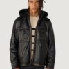Men’s Joshua Shearling Black Jacket With Removable Hood