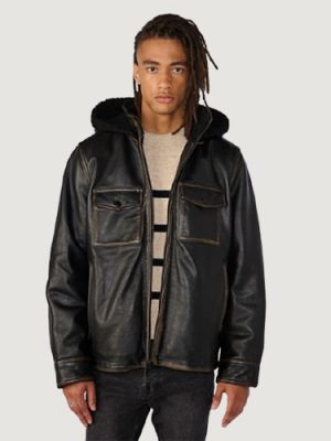 Men’s Joshua Shearling Black Jacket With Removable Hood