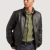 Men’s Lamb Bomber Black Jacket With Rib Knit - Image 2
