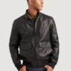 Men’s Lamb Bomber Black Jacket With Rib Knit