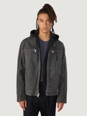Men’s Jake Hooded Black Leather Jacket