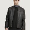 Men’s Leather Black Jacket With Zipper Pockets