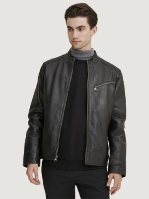 Men’s Leather Black Jacket With Zipper Pockets