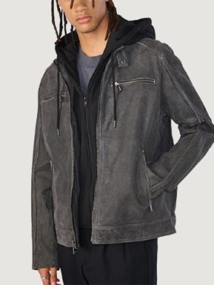 Men’s Jake Hooded Black Leather Jacket