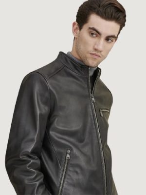 Men’s Leather Black Jacket With Zipper Pockets